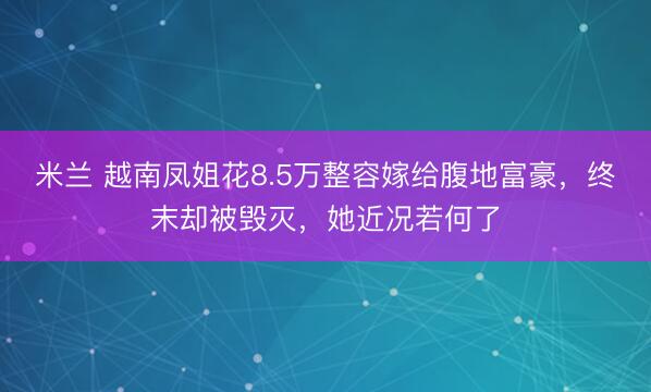 米兰 越南凤姐花8.5万整容嫁给腹地富豪,终末却被毁灭,她近况若何了