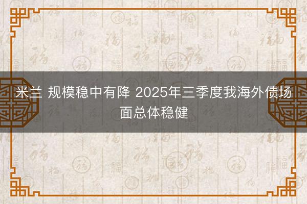 米兰 规模稳中有降 2025年三季度我海外债场面总体稳健